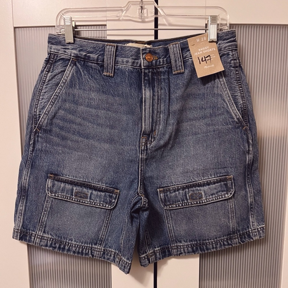 NWT Madewell Baggy Bermuda Jean Denim Cargo Shorts Size 28